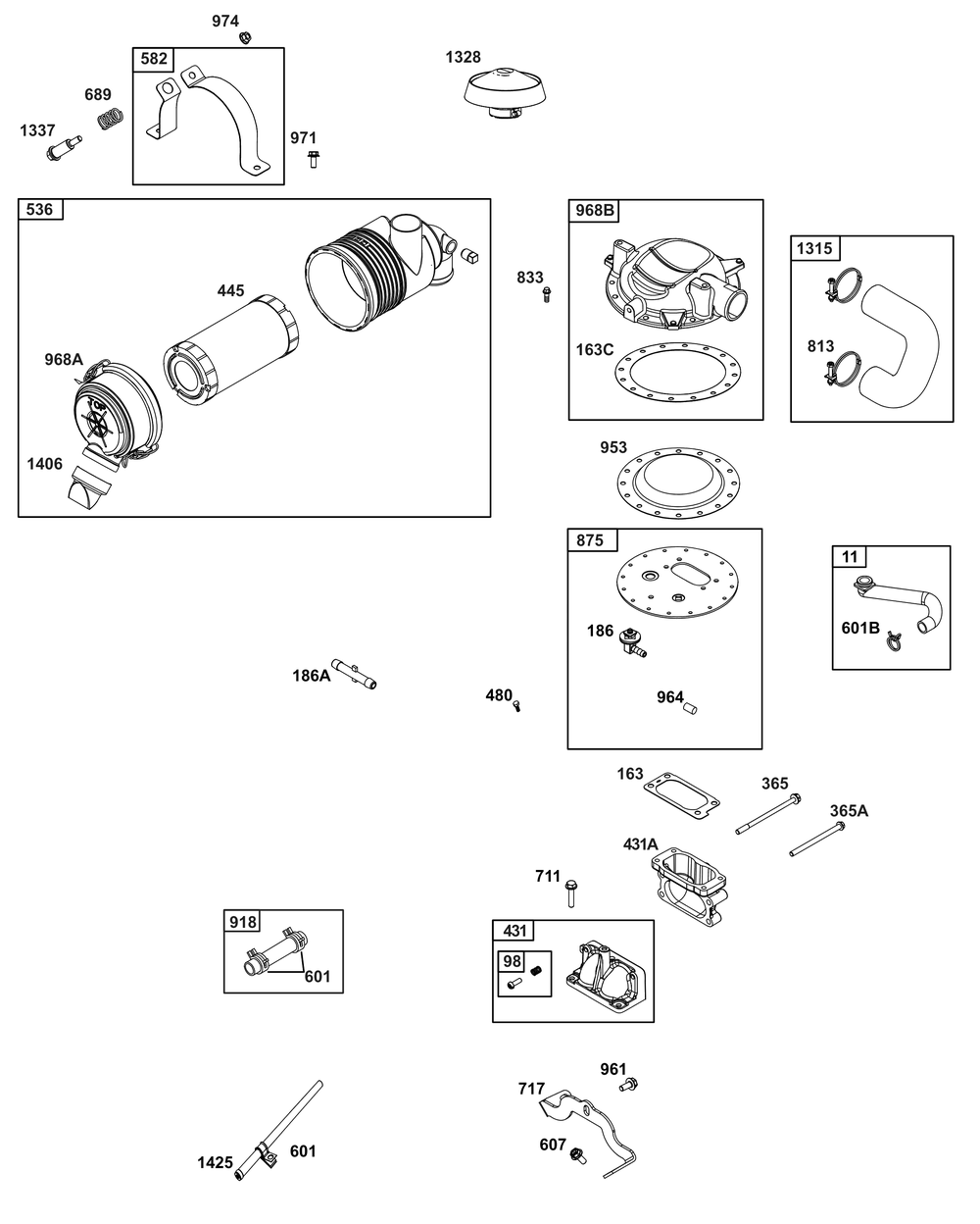 Air Cleaner Group Diagram and Parts List for 386447-0441-G1 200000 - 399999 Briggs and Stratton Engine